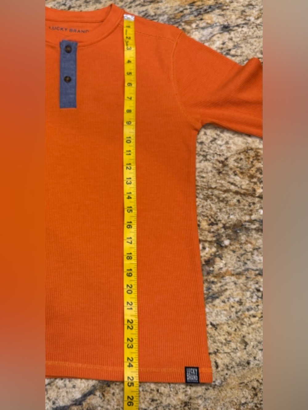Lucky Brand Shirt Youth Boys Large 14-16 Orange Waffle Knit Henley Pullover - Picture 7 of 8